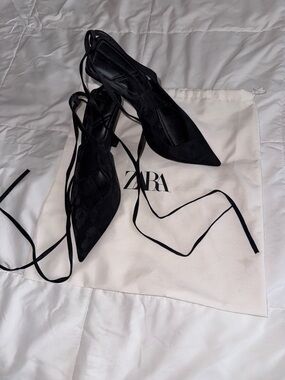 Zara Black Leopard Velvet Lace-Up Pointed-Toe Heels
